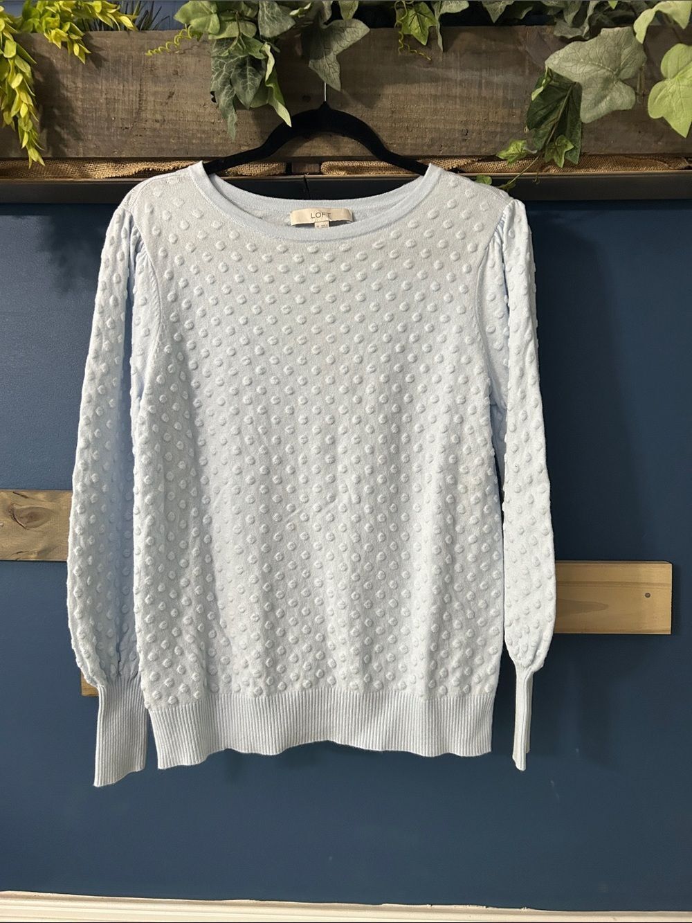 LOFT Pale Blue Textured Dot Crewneck Sweater - Women's Med. EUC